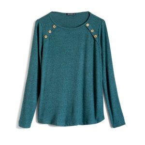 Luna Elbow Patch Button Detail Brushed Knit Top